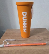 Dunkin Donuts 2026 New Release Orange Soft Touch Stainless Steel W Straw 24 Oz picture