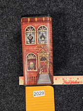 Vintage Victorian Townhouse Tin Box Decorative Collectible Storage House picture