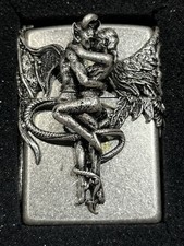 Zippo Angel Devil Wing Antique Silver Heavy Zippo Lighter In Wood box NEW Japan picture