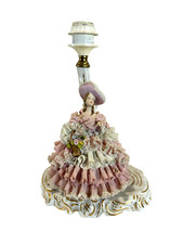 Vintage Franz Wittwer Dresden Lace Porcelain Lady Boudoir Lamp Germany 11