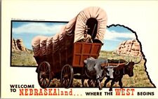 Postcard NEBRASKAland where the West begins NE Nebraska Conestoga & Oxen   I-191 picture