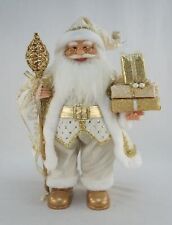 24IN IVORY-COLOR GOLD STANDING SANTA CLAUS FIGURINE HOLIDAY CHRISTMAS DECOR picture