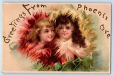 Phoenix Oregon OR Postcard Greetings Girls Flower c1908 Vintage Antique Posted picture