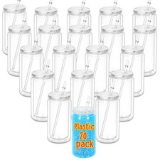 16 Oz Acrylic Snowglobe Tumbler, 20 Pack Pre-Drilled Double Wall Plastic Clea... picture