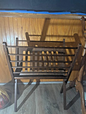 Vintage Mid-Century Folding Magazine Rack | Dark Wood Record Holder picture