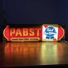 VTG Pabst Blue Ribbon Good Old-Time Flavor Large Lighted Hanging Beer Sign WORKS picture