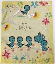 Vtg Parchment Blue Birds on Branches Flowers A Gift For You Card Buzza-Cardozo picture