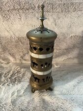 Vtg Three Footed Incense Brass ,Mother Of Pearl with Lid Holder 9