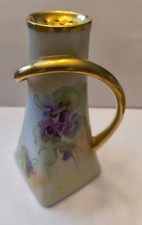 Antique Gilded Porcelain Darcy's Handpainted Violets Hat Pin Holder picture