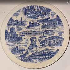 Vernon Kilns 1948 Brownsville Centennial Commemorative Plate Blue White Texas picture