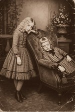 Two Girls Post Mortem Photo Print Child Victorian 4 by 6 Photograph Print 97 picture