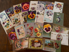 LOT of 25 Greetings Postcards with~PANSY~Flowers Floral~Pansies~In Sleeves~s538 picture