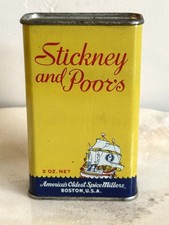 Vintage Stickney & Poor’s 2 Oz Advertising Tin Yellow Boston MA Litho Can picture