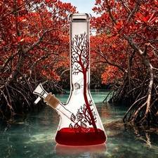 NEW 11 Inch Bongs Red Tree Glass Bong Smoking Hookah Glass Water Pipes 14mm Bowl picture