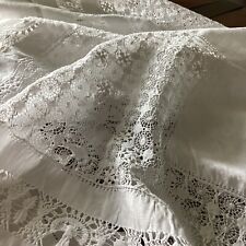 Antique Hand Drawnwork Pulled Thread Tenerife  Linen Topper 40” X 43” *D picture