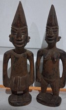 Yoruba Ere Ibeji Wooden Twin Figures Handmade African Collectible Nigeria 10in picture