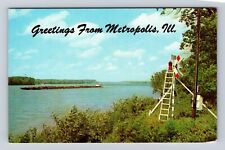 Metropolis IL- Illinois, Beacon Light On Ohio River, Antique, Vintage Postcard picture