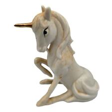 Vintage 1990s Enesco Porcelain Unicorn Figurine Flirty Sitting Gold Horn picture