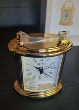 SEIKO QHE109GLH QHE109G Gold Alloy Mantel Bedroom Desk Alarm Carriage Clock NEW picture