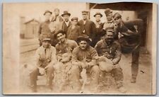 c1908 RPPC Real Photo Postcard Men Slaughterhouse Chickens trimmed across top picture
