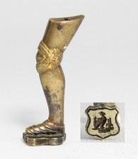 antique 19th C wax seal stamp & pipe tamper, medieval leg armor Poleyn & Sabaton picture