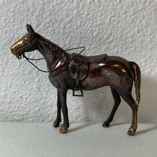 Vintage 3” Metal Horse Figurine W Wire Reins, Sculpted Saddle picture