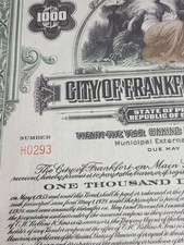 3 City of Frankfort-on-Main 6.5% Uncancelled $1000 BondS of 1928 MUST SEE picture
