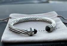 David Yurman 7mm Cable Classic Cuff Bracelet Silver Black Onyx & Diamond Sz M picture