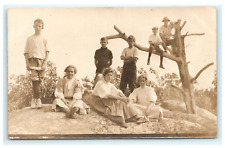1907-1914 Young Woman and Boys on Rock & Cliff RPPC Early Postcard View picture