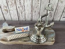 Anchor Ship Bell w/ Bracket & Rope Lanyard - Silver Finish - Nautical Wall Decor picture