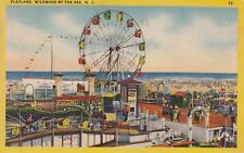Original Vintage 1930-45 Wildwood by the Sea PC- Amusement Park- Ferris Wheel  picture