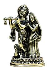 Stonkraft Radha Krishna Pair Murti Idol Statue Sculpture Brass 6 Inches Antique picture
