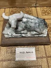 Chinese Carved Jadeite  Buffalo  On Wood Base picture