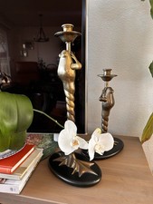 1979 Chapman Vintage Heavy Brass Frog Candle Holders Varying Heights 19” & 14” picture