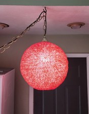 Vintage Red Lucite Spaghetti Ball Light Fixture  picture