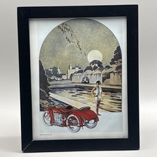 1927 Double Sided Art Deco Print Indian Motorcycle Flapper / Safety Stutz Car picture