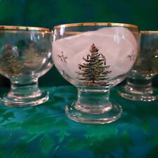 3 Spode Christmas Tree-Gold Trim Glassware Ice Cream/Pudding Bowls picture