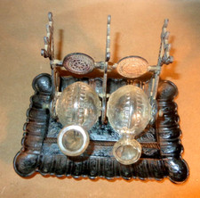 c1880 Victorian/Eastlake Double Snail Glass Cast Iron Base Tilting Inkwell picture