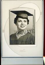 1956 Photo-Pretty Young Graduate-Folder-Barbara-in Hat-Gown-Modernistic Studio picture