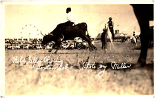 Wild Steer Riding at Gordon Nebraska NE Rodeo Ferris Wheel 1910s RPPC Postcard picture