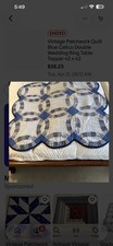 Vintage Patchwork  Blue Calico Double Wedding Ring Table Topper 42 x 42 picture