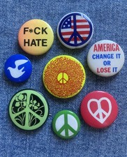 Pinback Button N,.O.S. 60's ANTI-WAR,  PEACE PROTEST, 8 Badge  Collection picture